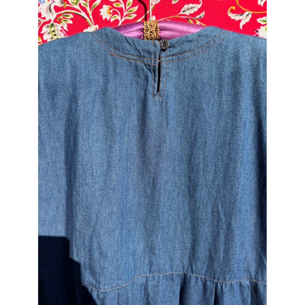 VTG 90's 100% Cotton Soft Denim Embroidered Western Prairie Maxi Dress Size L - Picture 12 of 16